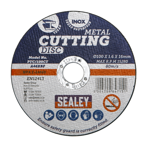 100 x 1.6mm Cutting Disc 16mm Bore PTC/100CT