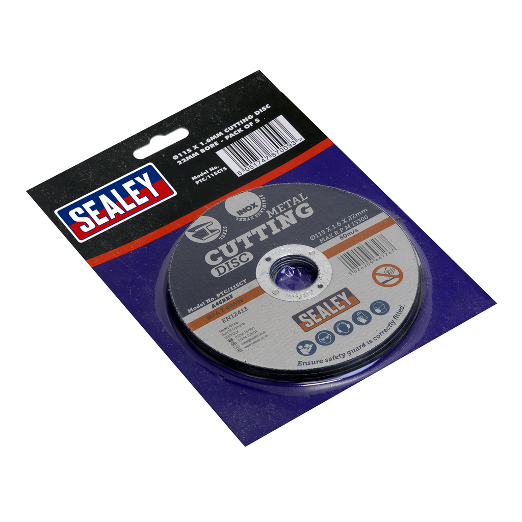 115 x 1.6mm Cutting Disc 22mm Bore - Pack of 5 PTC/115CT5