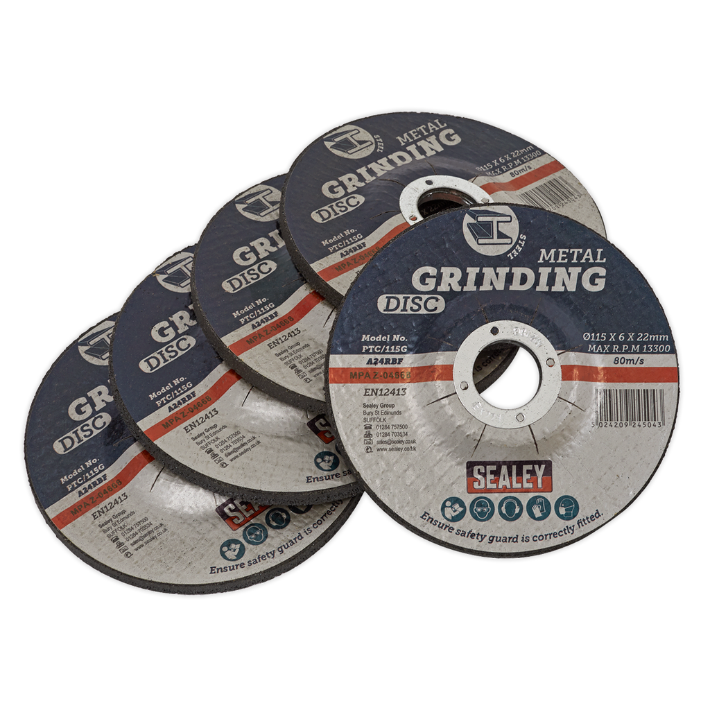 115 x 6mm Grinding Disc 22mm Bore - Pack of 5 PTC/115G5