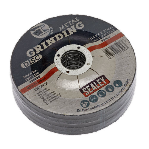 115 x 6mm Grinding Disc 22mm Bore - Pack of 5 PTC/115G5