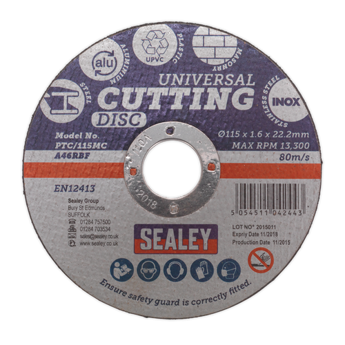 115 x 1.6mm Universal Cutting Disc 22mm Bore PTC/115MC