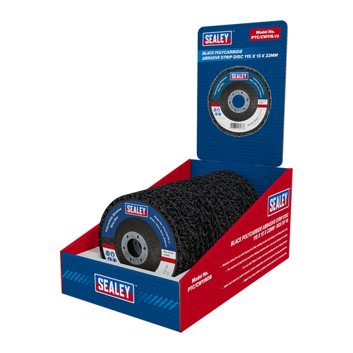 115 x 13mm Black Polycarbide Abrasive Strip Disc 22mm Bore - Display Box of 10 PTC/CW115DB