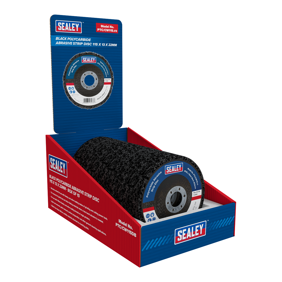 115 x 13mm Black Polycarbide Abrasive Strip Disc 22mm Bore - Display Box of 10 PTC/CW115DB