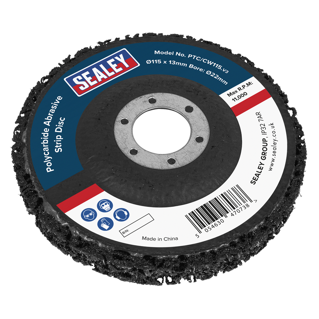 115 x 13mm Black Polycarbide Abrasive Strip Disc 22mm Bore - Display Box of 10 PTC/CW115DB
