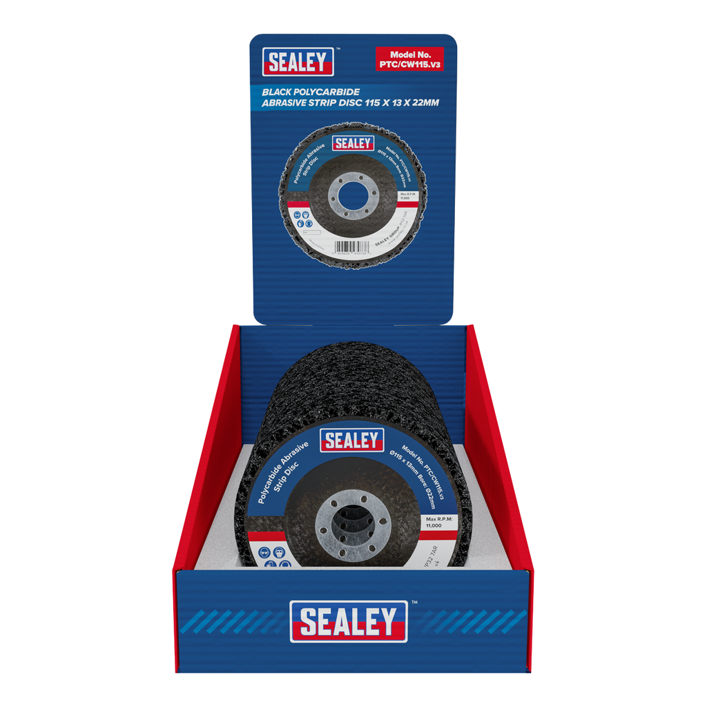 115 x 13mm Black Polycarbide Abrasive Strip Disc 22mm Bore - Display Box of 10 PTC/CW115DB