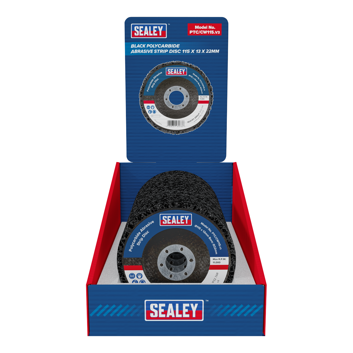 115 x 13mm Black Polycarbide Abrasive Strip Disc 22mm Bore - Display Box of 10 PTC/CW115DB
