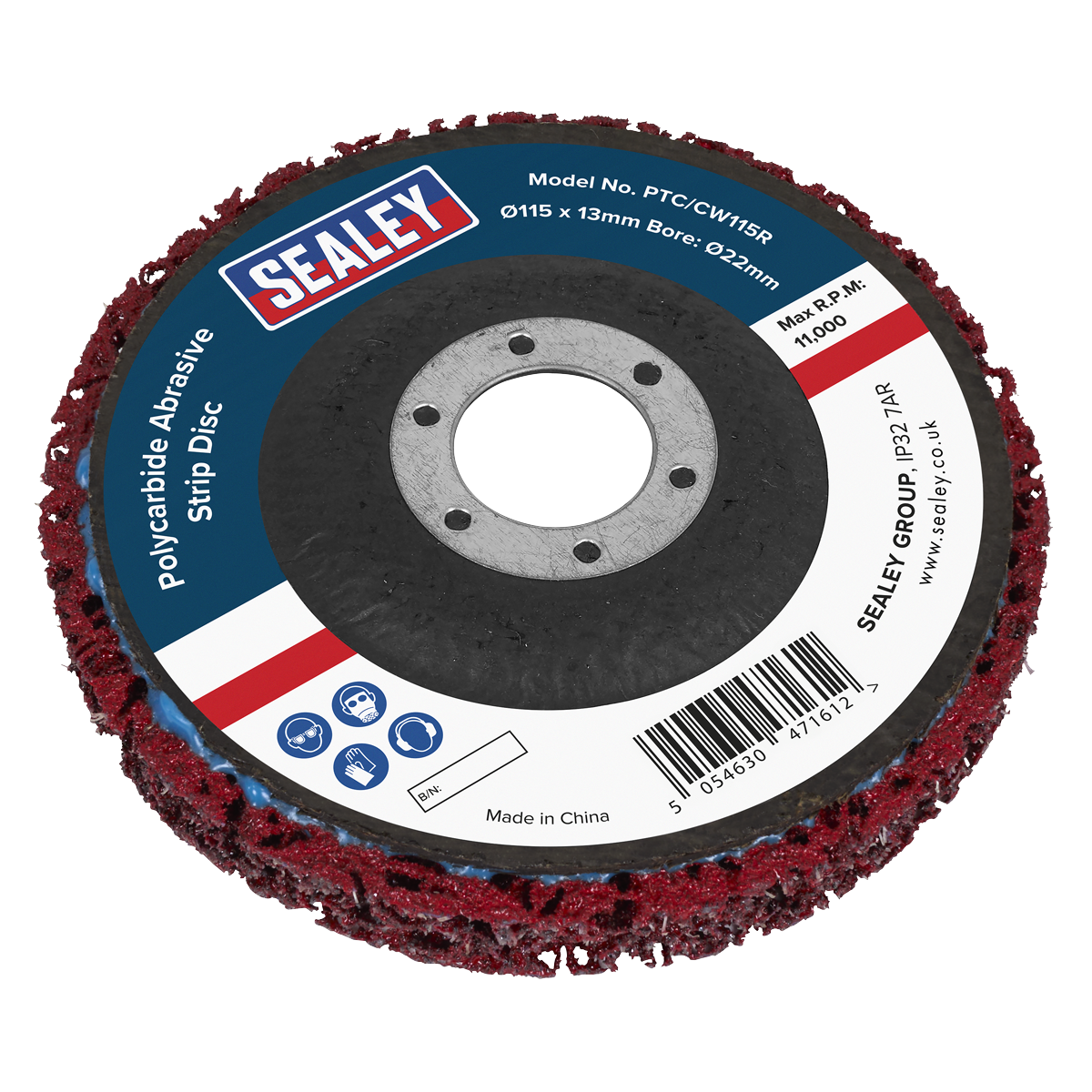 115 x 13mm Polycarbide Abrasive Strip Disc 22mm Bore - Red PTC/CW115R