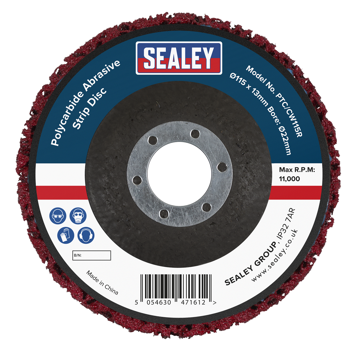 115 x 13mm Polycarbide Abrasive Strip Disc 22mm Bore - Red PTC/CW115R