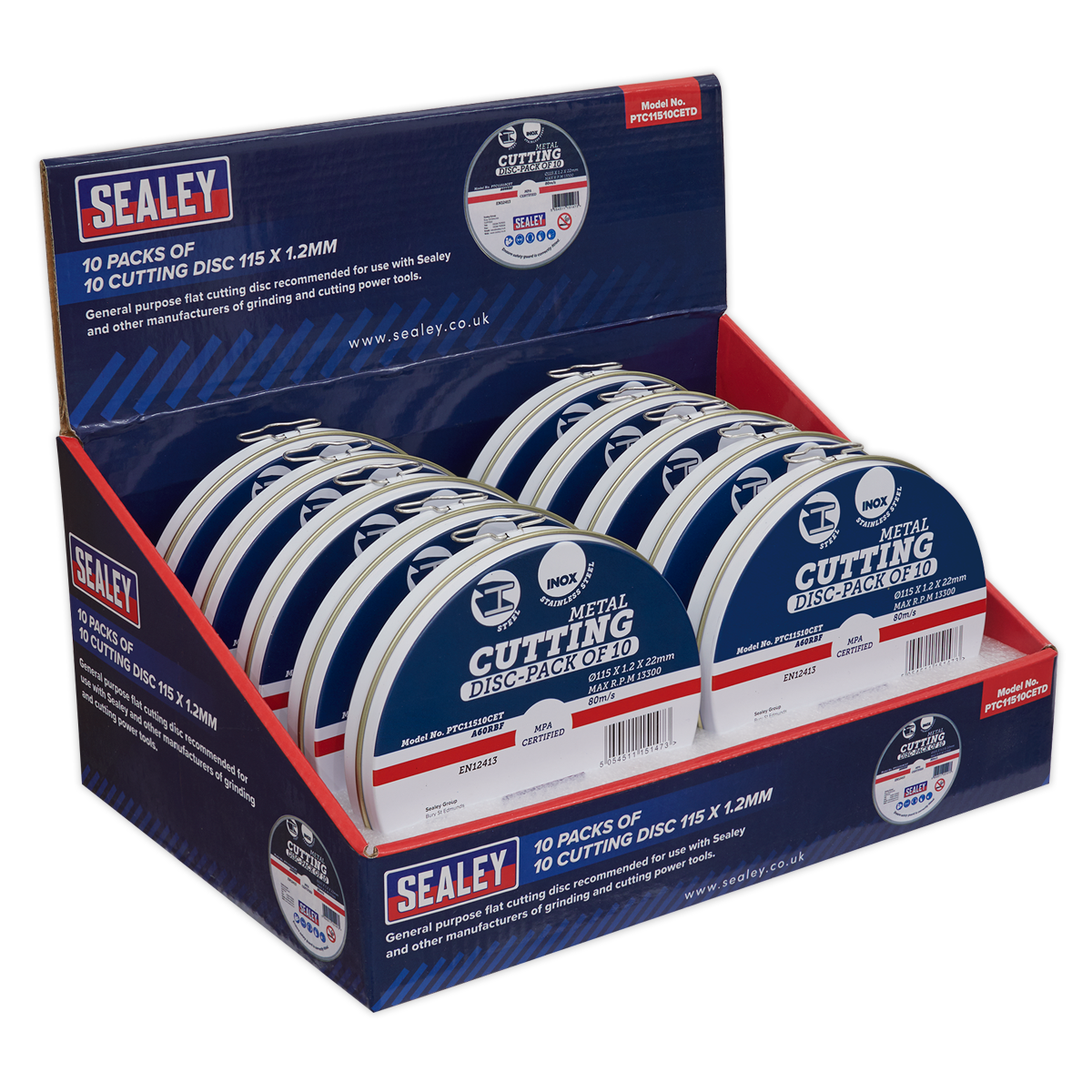 115 x 1.2mm Cutting Discs, Packs of 10 - Display Box of 10 PTC11510CETD