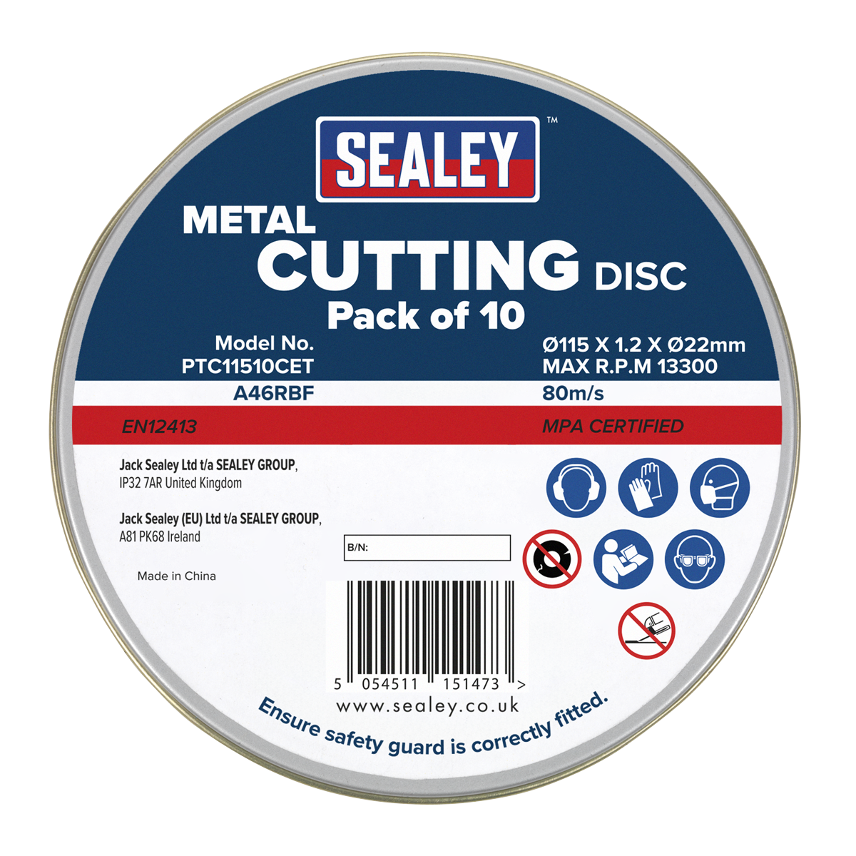 115 x 1.2mm Cutting Disc 22mm Bore - Pack of 10 PTC11510CET