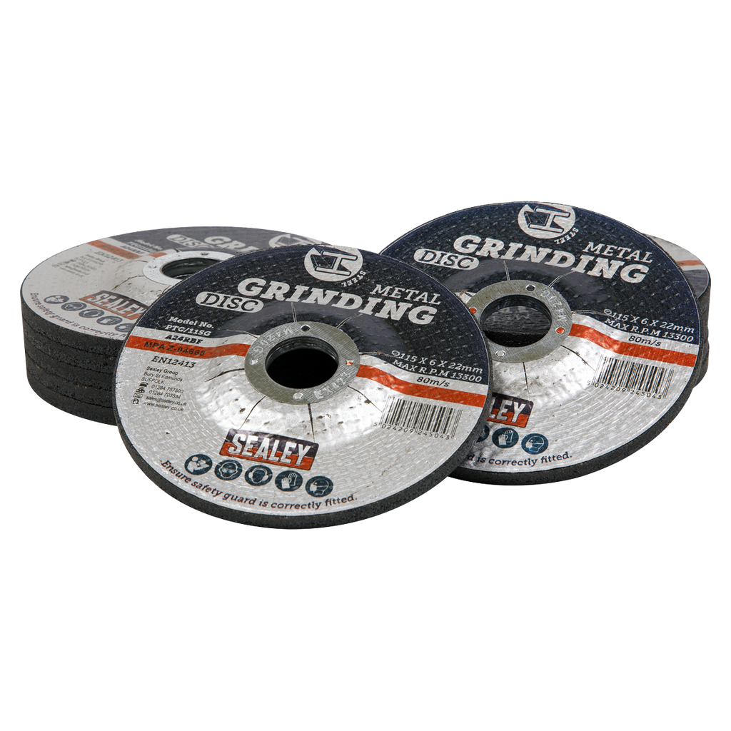 115 x 6mm Grinding Disc 22mm Bore - Pack of 12 PTC115G12