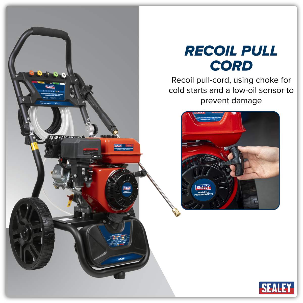 Pressure Washer 198bar 513L/hr Self-Priming 5.8hp Petrol PWM2500SP