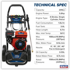 Pressure Washer 198bar 513L/hr Self-Priming 5.8hp Petrol PWM2500SP