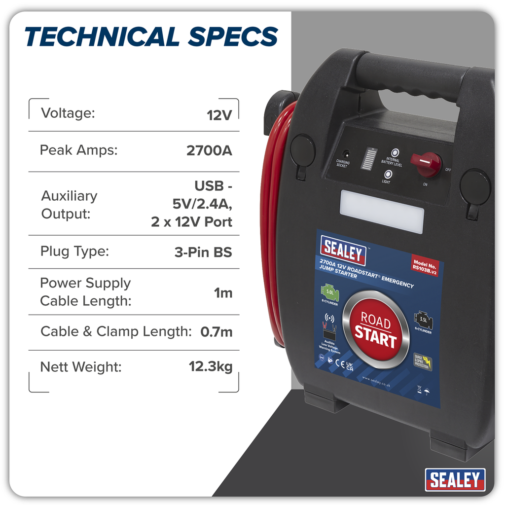 12V Emergency Jump Starter 2700 Peak Amps RS103B