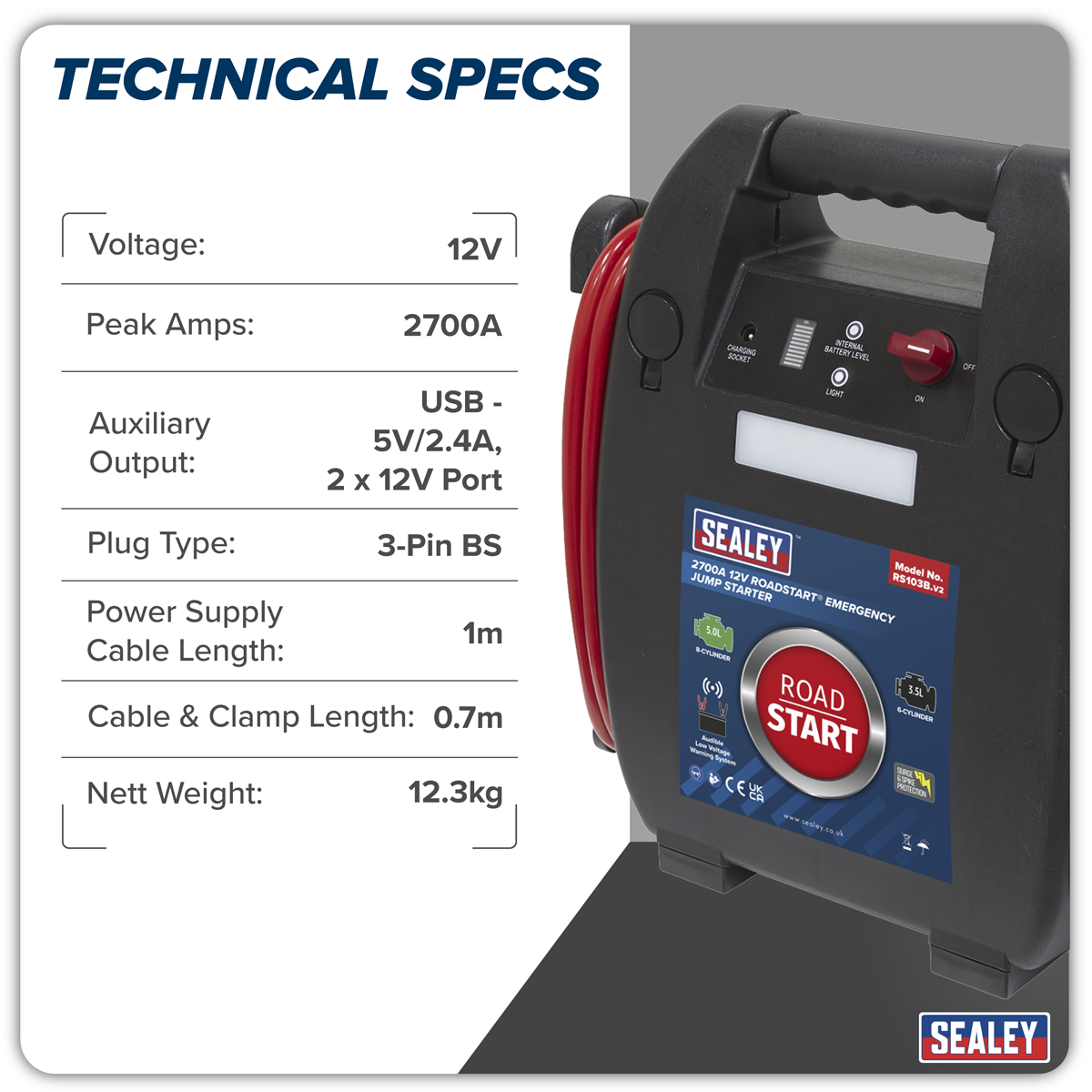 12V Emergency Jump Starter 2700 Peak Amps RS103B