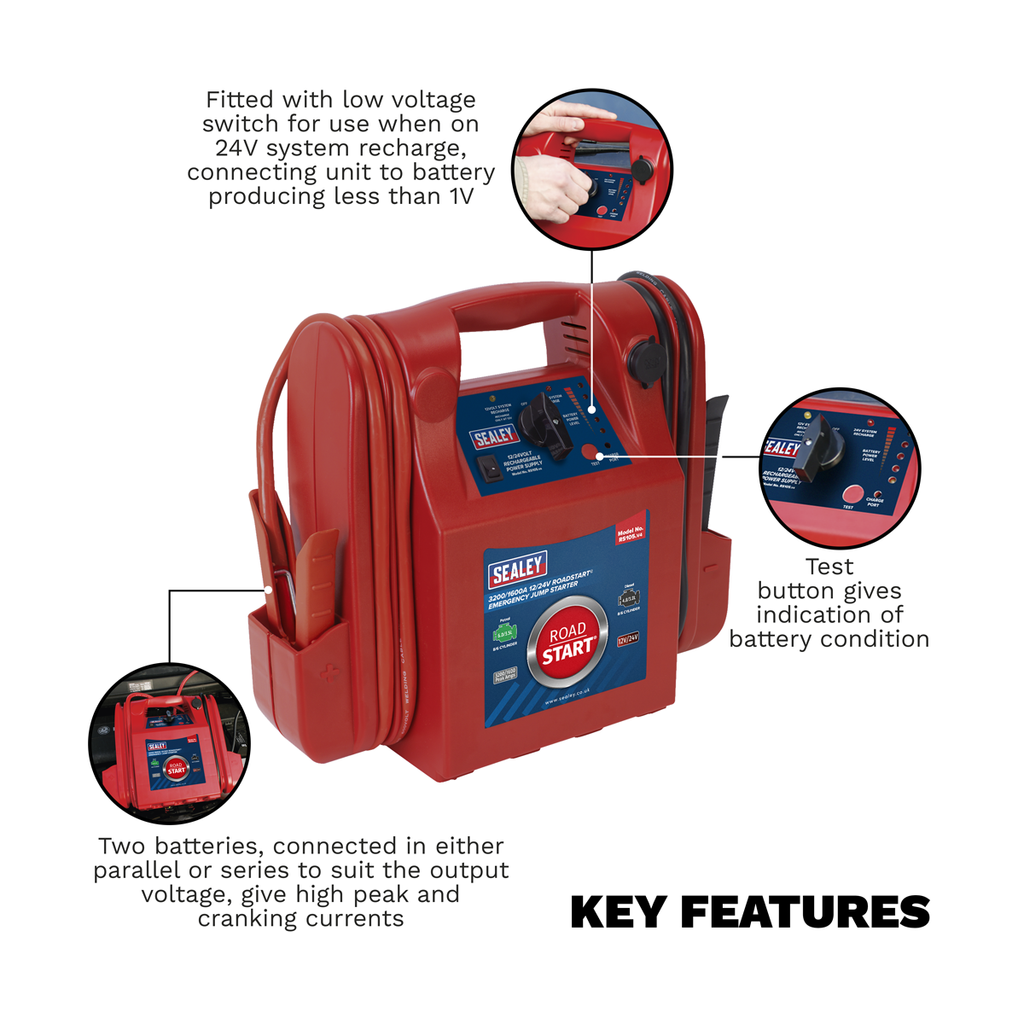 12/24V Emergency Jump Starter 3200/1600 Peak Amps RS105