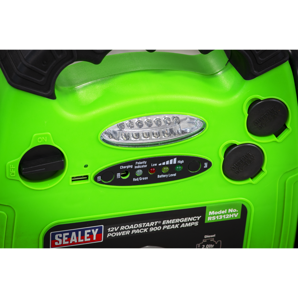 12V RoadStart® Emergency Jump Starter 900 Peak Amps - Hi-Vis Green RS1312HV