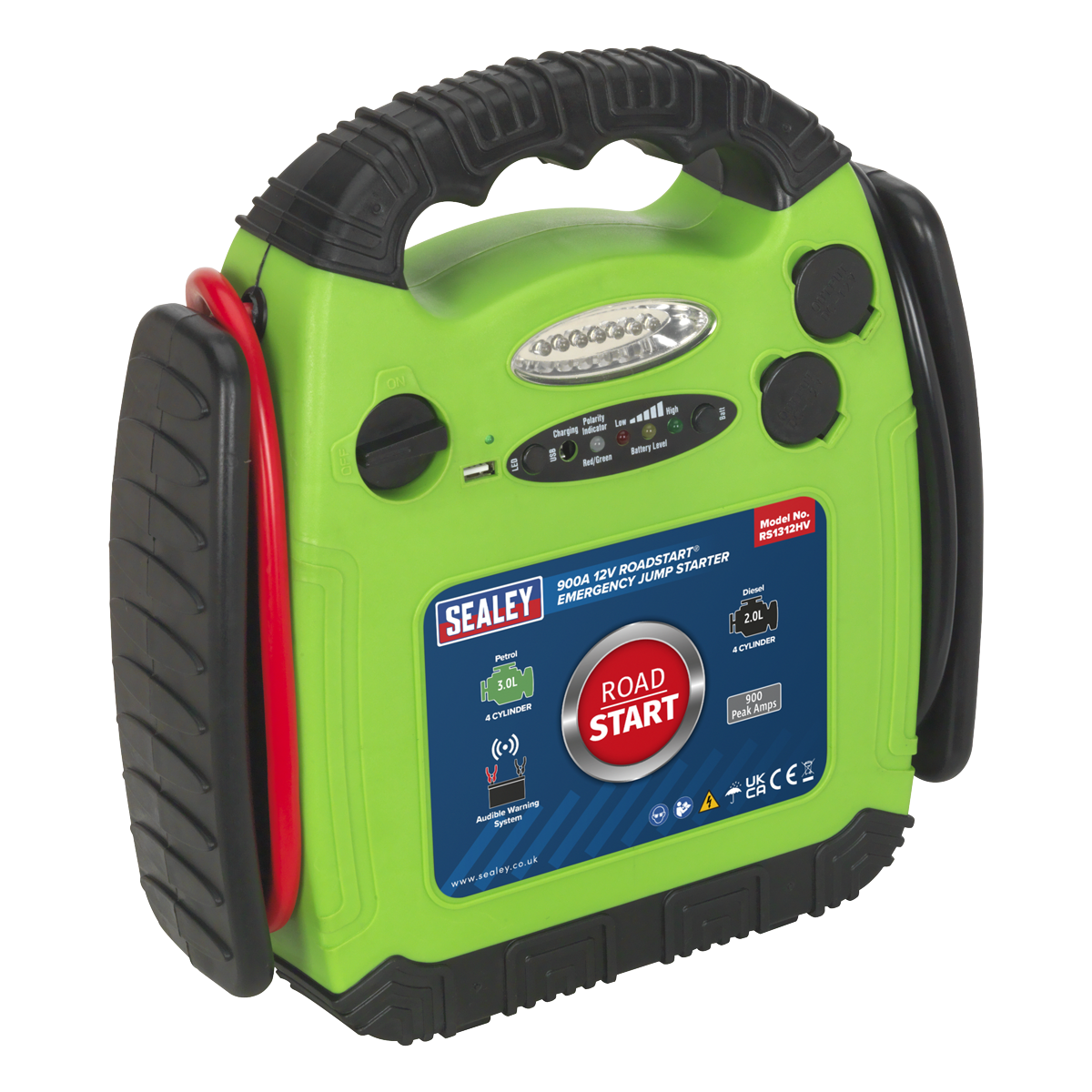 12V RoadStart® Emergency Jump Starter 900 Peak Amps - Hi-Vis Green RS1312HV