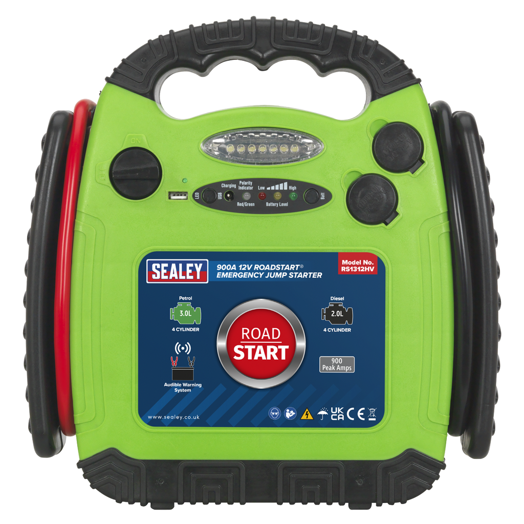 12V Emergency Jump Starter 900 Peak Amps - Hi-Vis Green RS1312HV