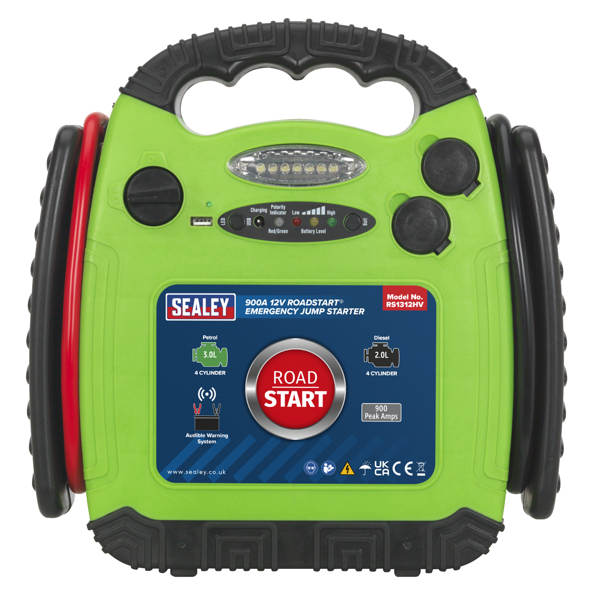 12V Emergency Jump Starter 900 Peak Amps - Hi-Vis Green RS1312HV