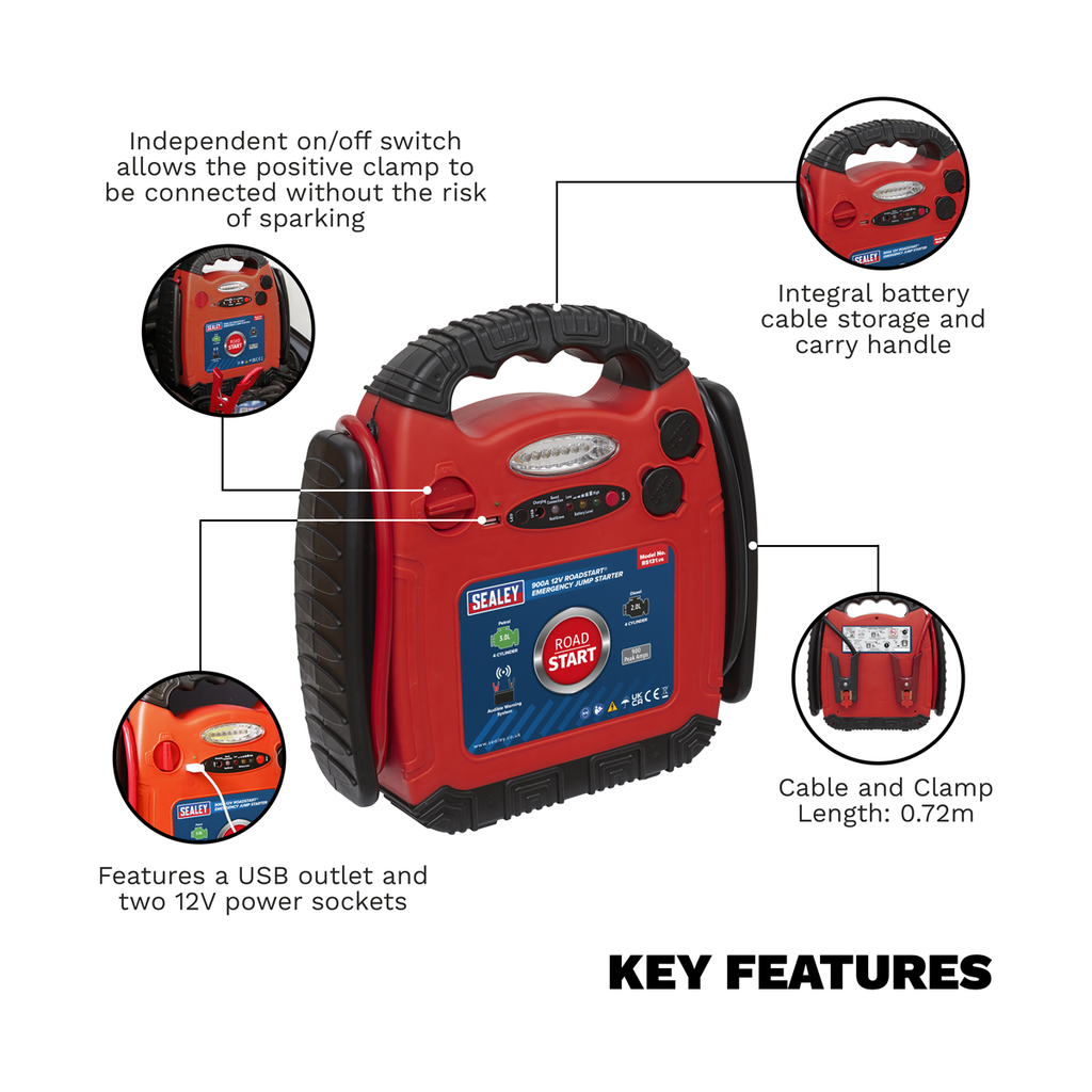 12V Emergency Jump Starter 900 Peak Amps RS131
