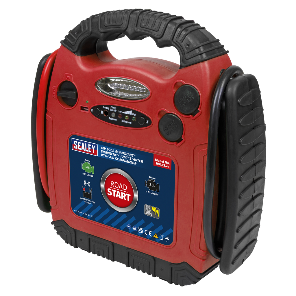12V RoadStart® Emergency Jump Starter with Air Compressor 900 Peak Amps RS132