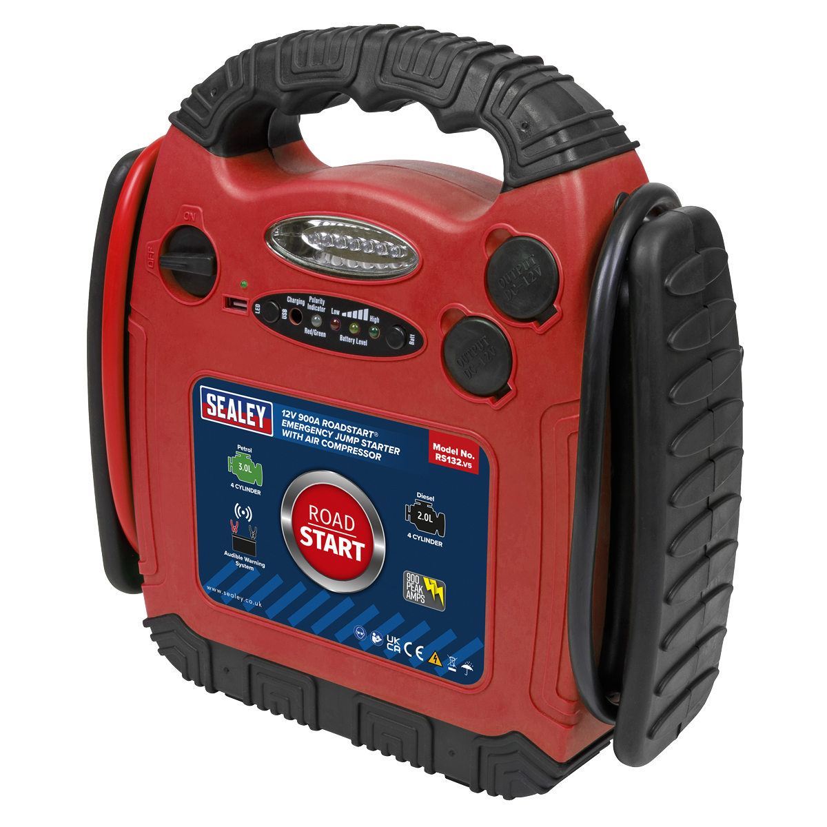 12V RoadStart® Emergency Jump Starter with Air Compressor 900 Peak Amps RS132