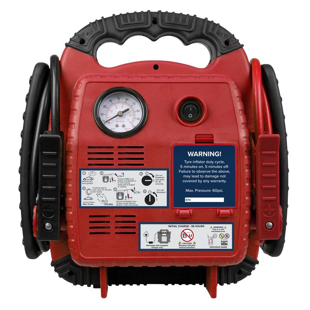 12V RoadStart® Emergency Jump Starter with Air Compressor 900 Peak Amps RS132