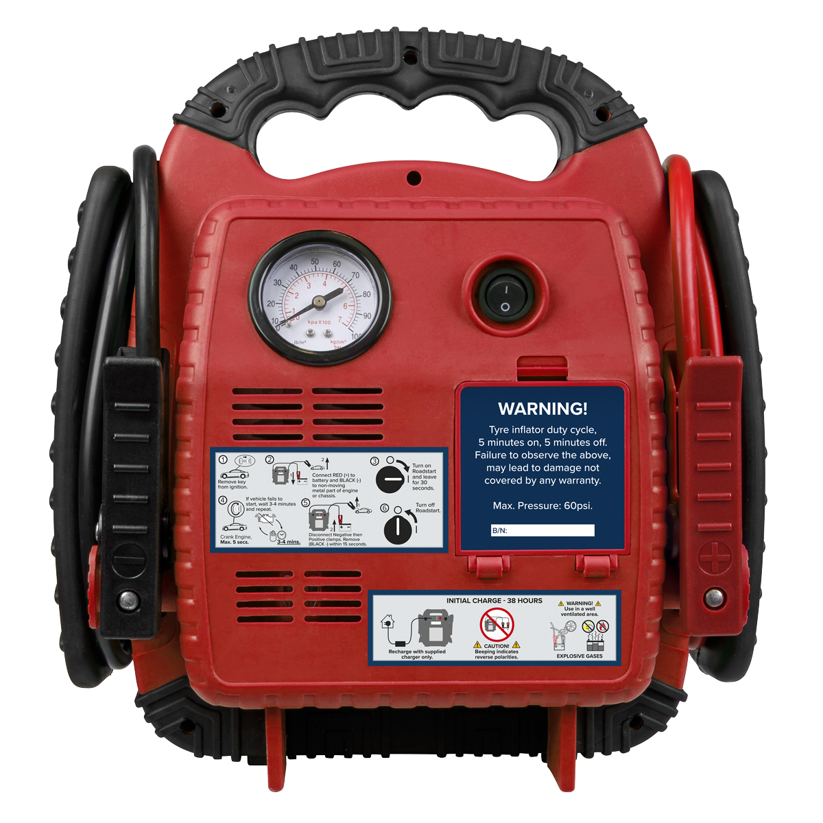 12V RoadStart® Emergency Jump Starter with Air Compressor 900 Peak Amps RS132