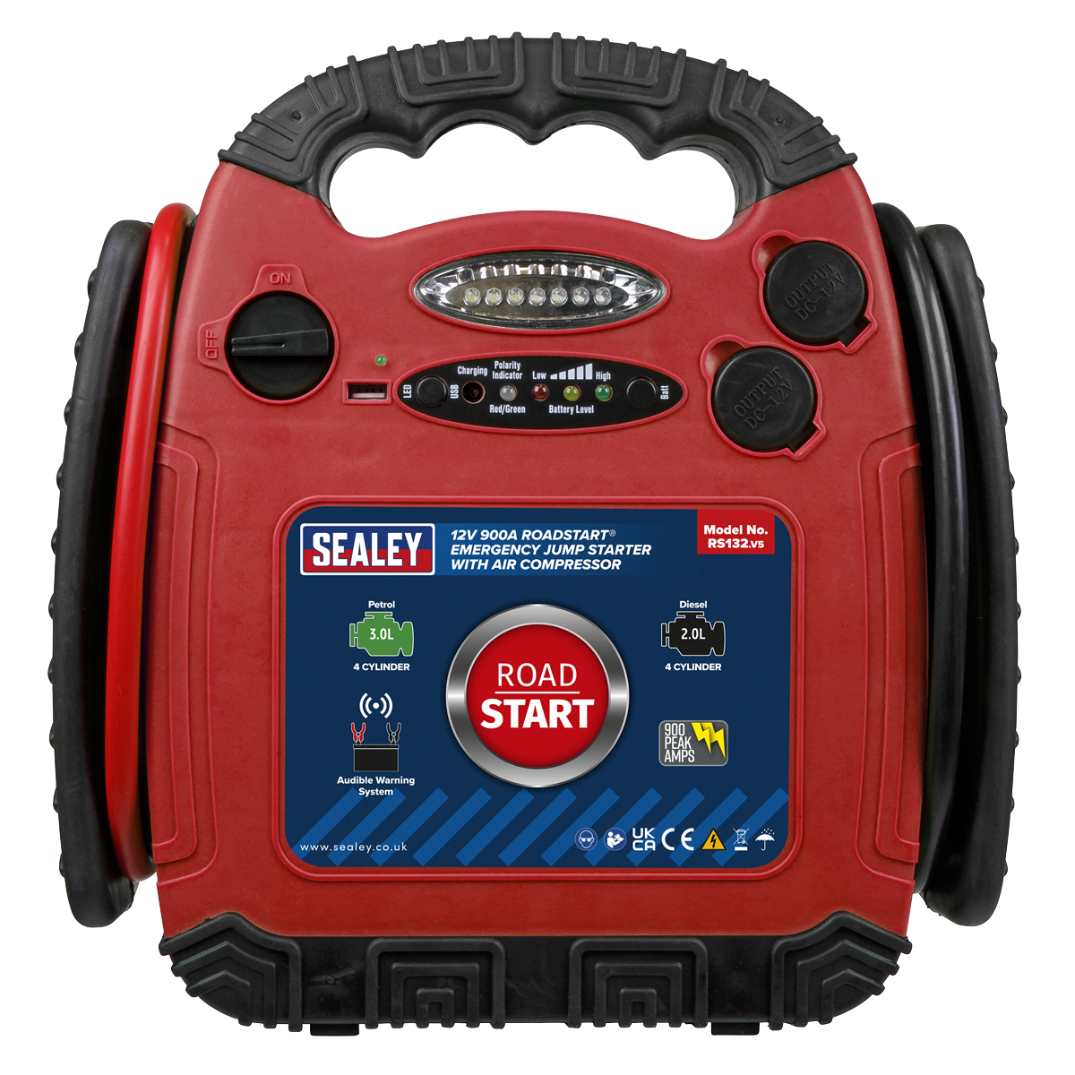 12V RoadStart® Emergency Jump Starter with Air Compressor 900 Peak Amps RS132