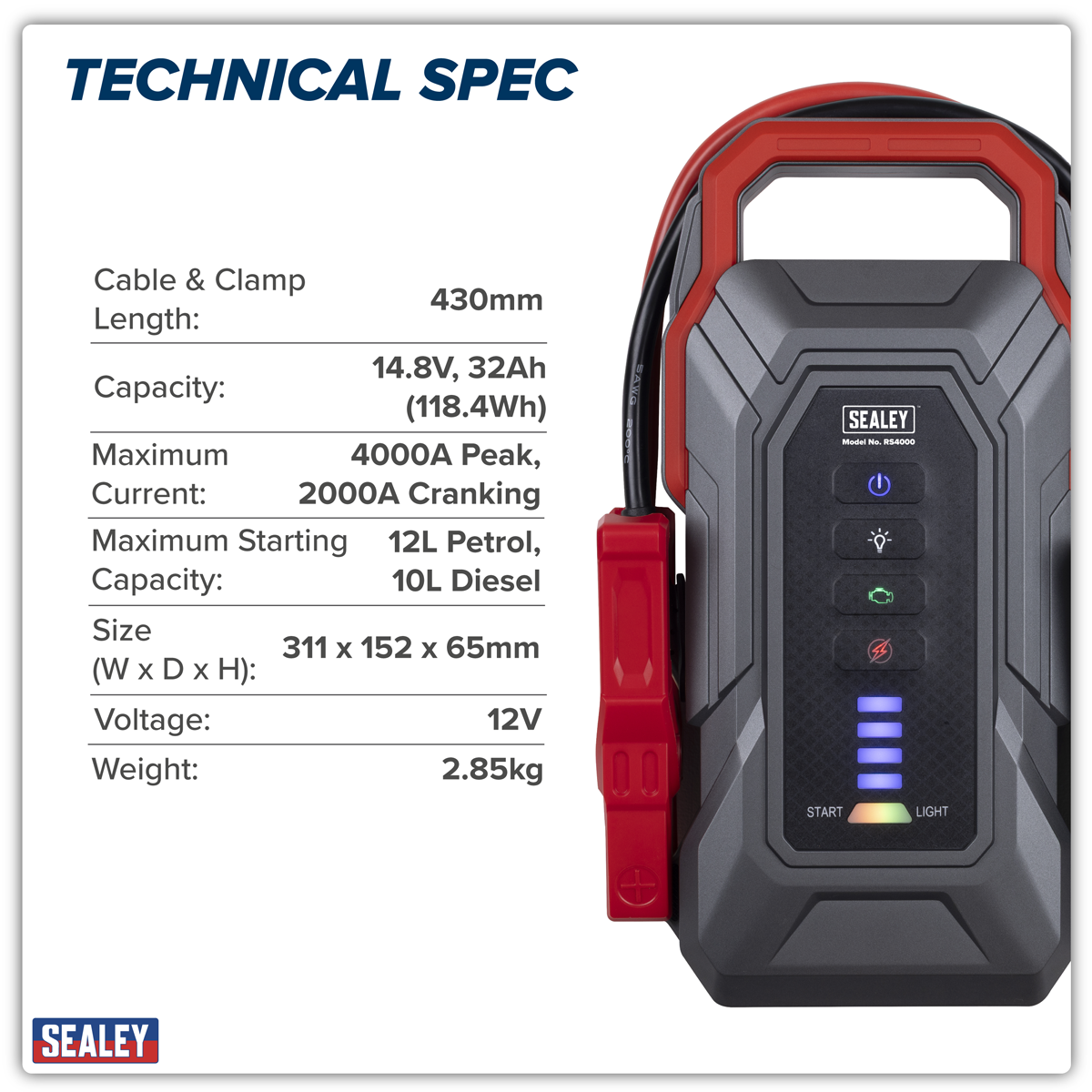 12V Jump Starter Power Pack 4000A RS4000
