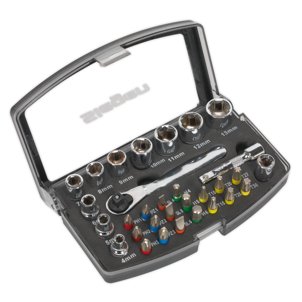 Socket & Bit Set 1/4"Sq Drive 31pc S01036