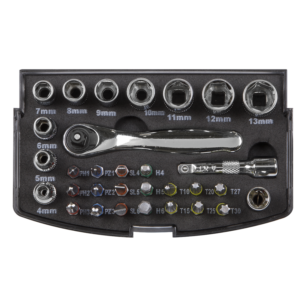 Socket & Bit Set 1/4"Sq Drive 31pc S01036