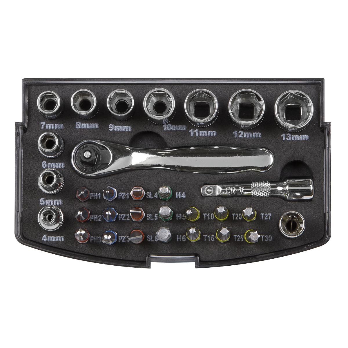 Socket & Bit Set 1/4"Sq Drive 31pc S01036