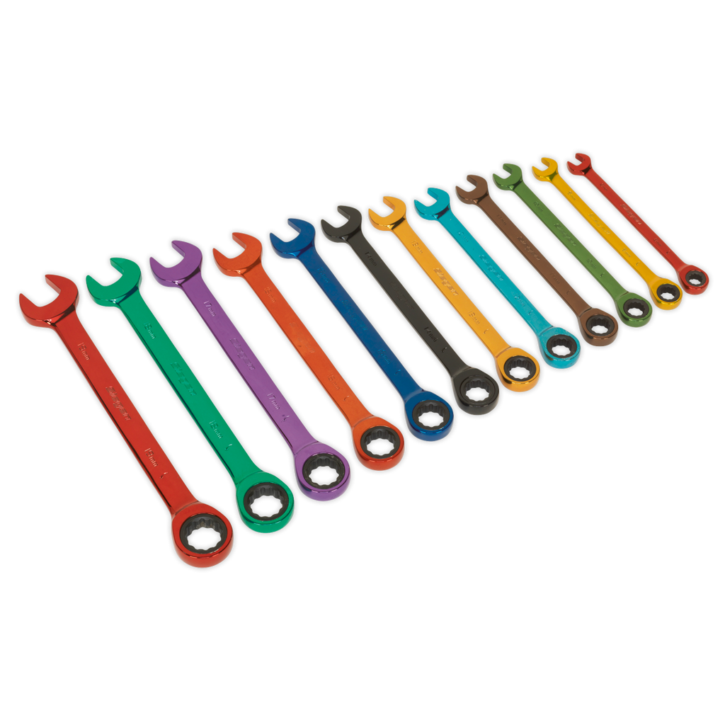 Multi-Coloured Combination Ratchet Spanner Set 12pc S01075