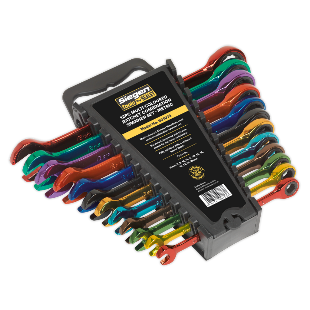 Multi-Coloured Combination Ratchet Spanner Set 12pc S01075