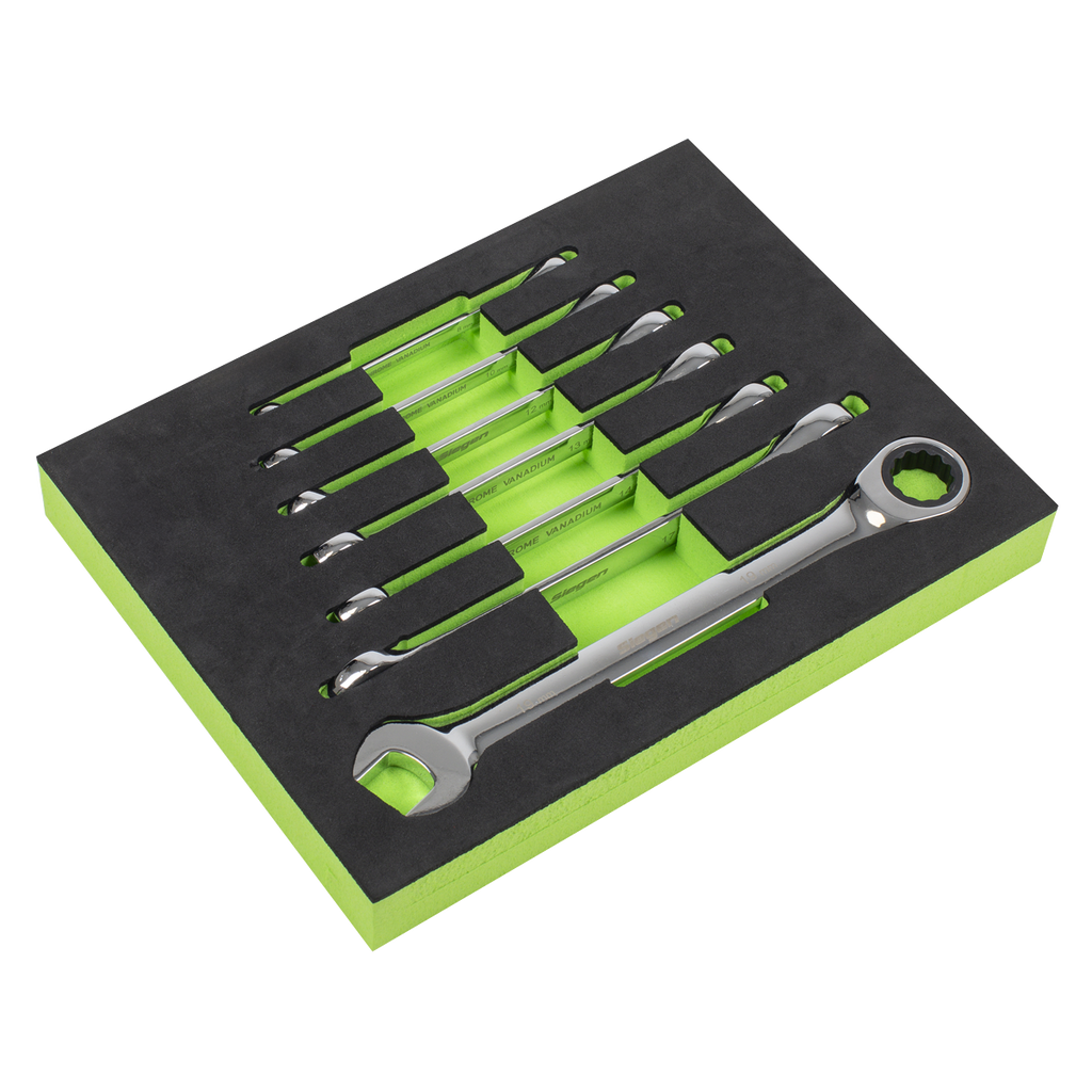 Combination Ratchet Spanner Set with Tool Tray 7pc S01142