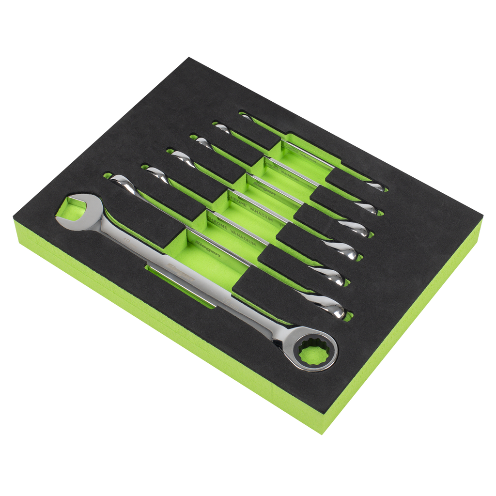 Combination Ratchet Spanner Set with Tool Tray 7pc S01142