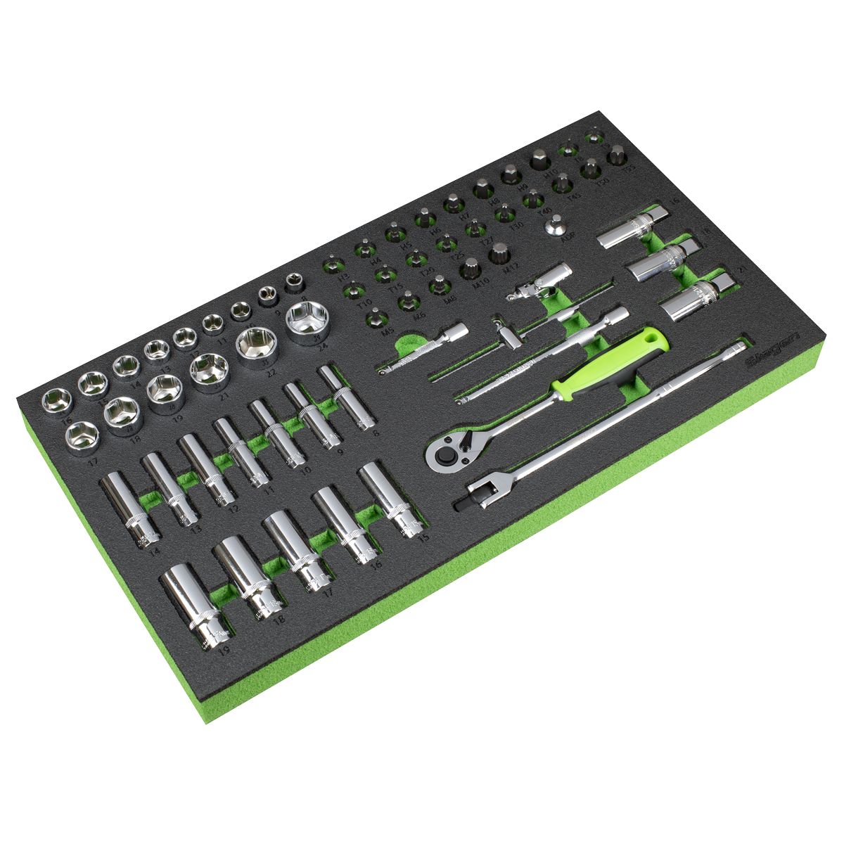 Socket Set with Tool Tray 3/8"Sq Drive 62pc S01270