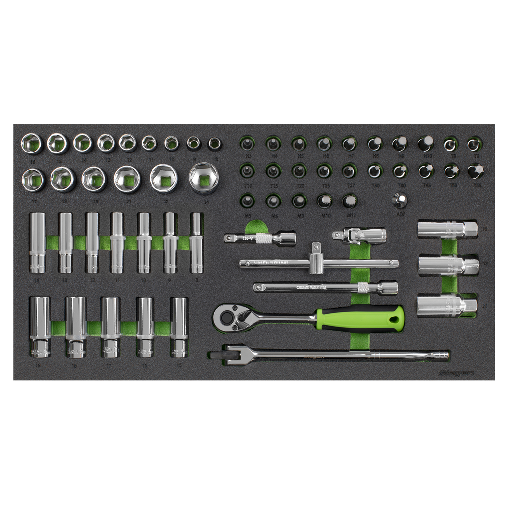 Socket Set with Tool Tray 3/8"Sq Drive 62pc S01270