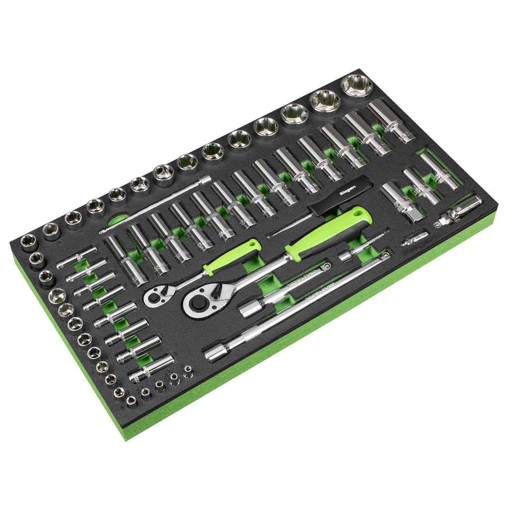 Socket Set with Tool Tray 1/4" & 1/2"Sq Drive 62pc S01271