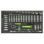 Socket Set with Tool Tray 1/4" & 1/2"Sq Drive 62pc S01271