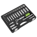 Extendable Ratchet Socket Set 3/8"Sq Drive 34pc S01287