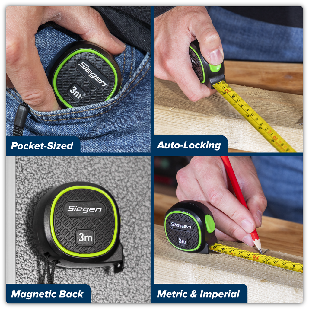 Metric/Imperial Auto Lock Tape Measure 3m(10ft) x 16mm S01327