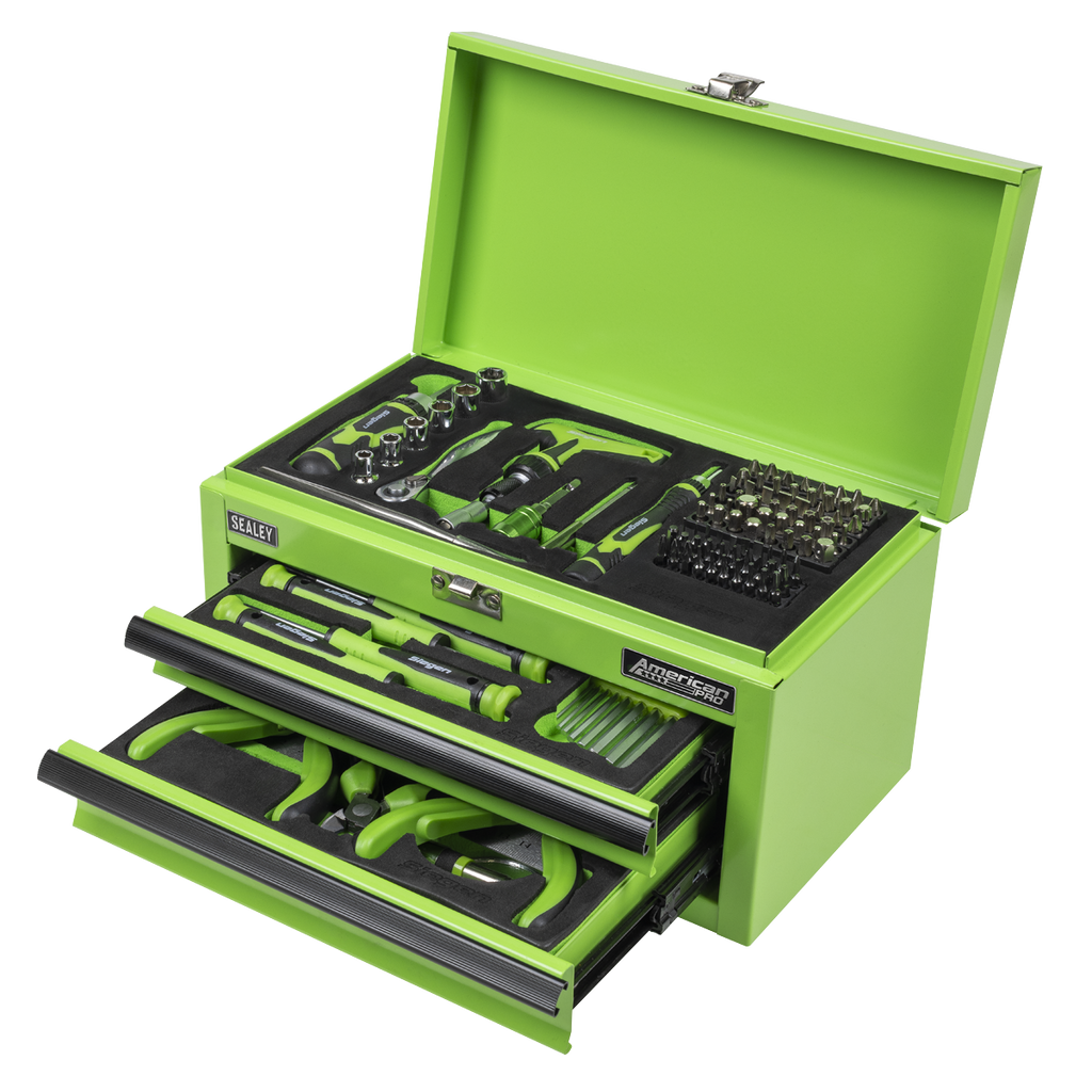 Mini Toolbox 2 Drawer with 111pc Tool Kit - Green S01346