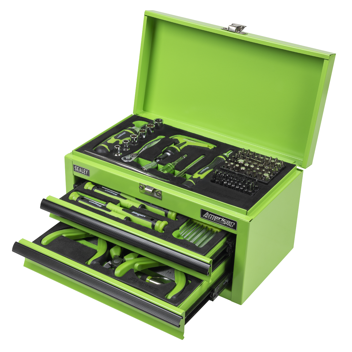 Mini Toolbox 2 Drawer with 111pc Tool Kit - Green S01346