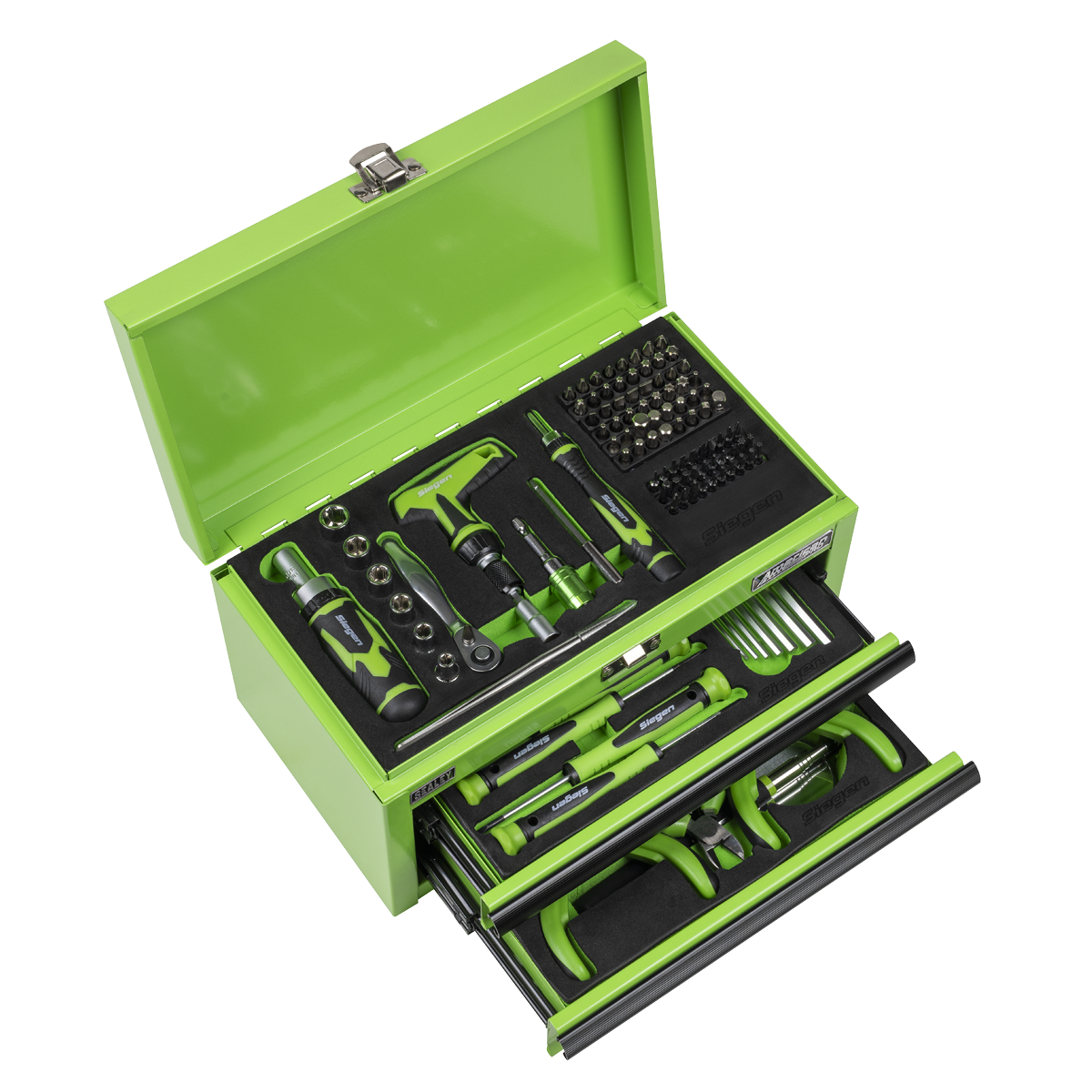 Mini Toolbox 2 Drawer with 111pc Tool Kit - Green S01346