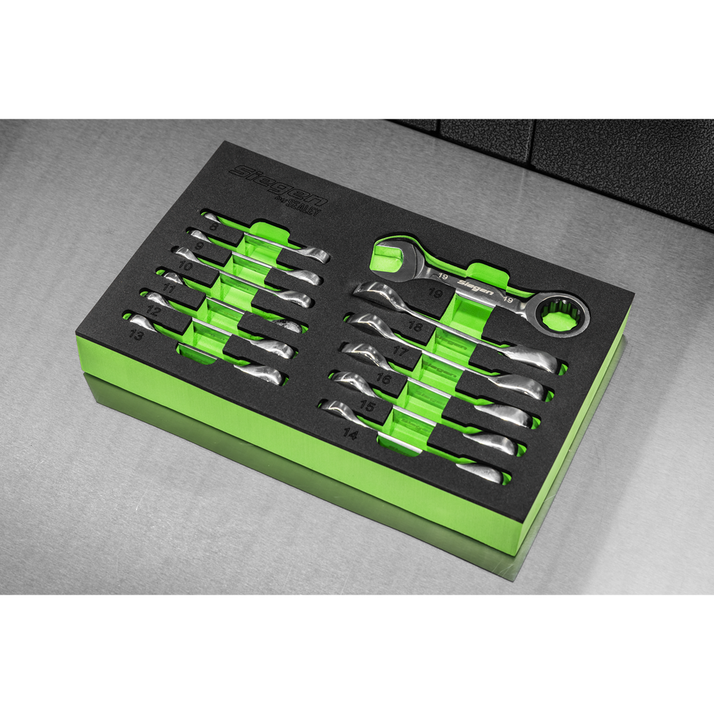 Stubby Combination Ratchet Spanner Set in EVA Foam Tray 12pc S0633