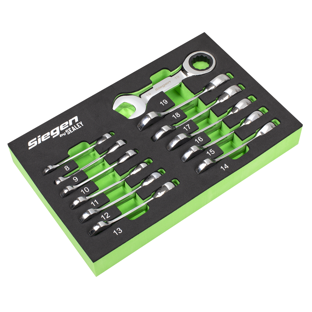 Stubby Combination Ratchet Spanner Set in EVA Foam Tray 12pc S0633