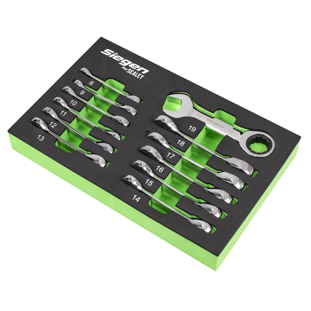 Stubby Combination Ratchet Spanner Set in EVA Foam Tray 12pc S0633